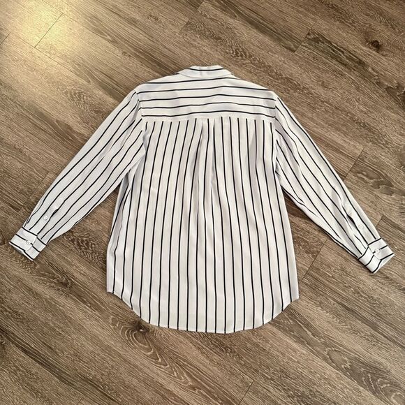 Equipment Light Blue Black Stripe Silk Button Up - Picture 9 of 9